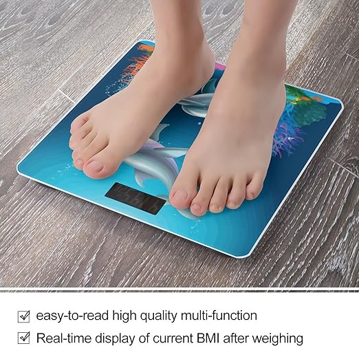 Dolphin and Fish Scale for Body Weight High Precision Digital Weight Scales with LCD Display Anti-Slip Sturdy Slim Tempered Glass Bathroom Scale for Home Use