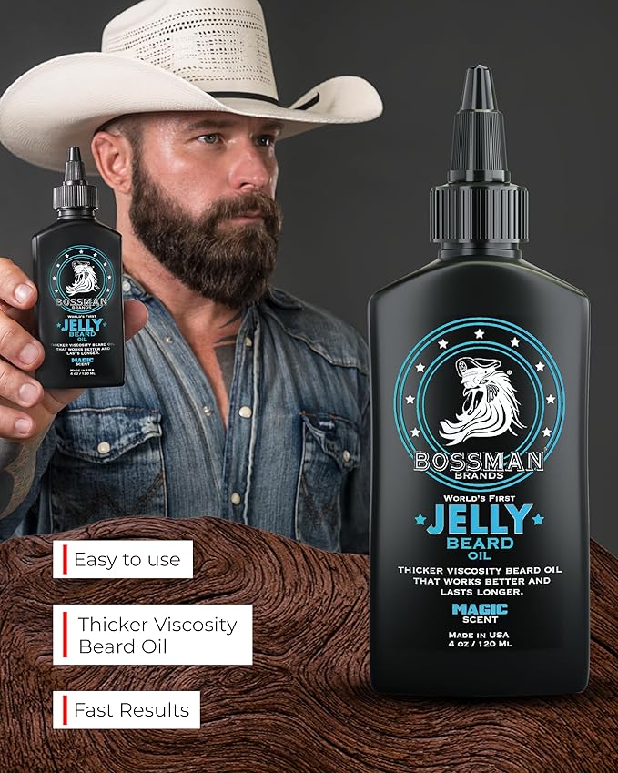 Bossman Jelly Beard Oil &amp Beard Balm Bundle (12 oz in Total Magic Scent) - Softens Tames Moisturizes &amp Conditions - Magic Scent - Natural Ingredients &amp Made in USA