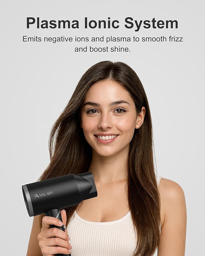 ANNLARY Dual Voltage Travel Hair Dryer with Diffuser &amp Comb 1800W Portable Foldable Blow Dryer Plasma Ionic Hairdryer for Frizz Control &amp Shine Low Noise 110V-120V/220V-240V European Use
