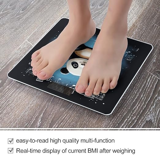 Panda Dancing on Musical Notes Bathroom Scale Automatic Power On/Off Body Scales LCD Backlight Display Square Digital Scale Rounded Corners Bathroom Scales for Home Bedrooms