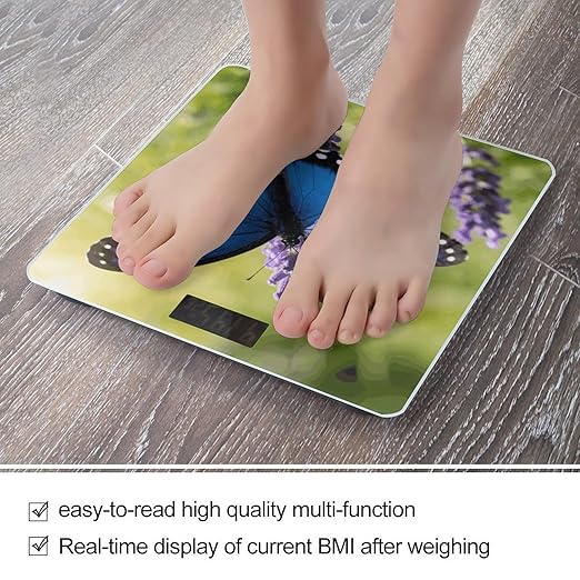 Butterfly Blue Smart Scale for Body Weight Digital Bathroom Scale Toughened Glass Weight Scale with Large LCD Backlight Display High Precision Scales Weighing Machine