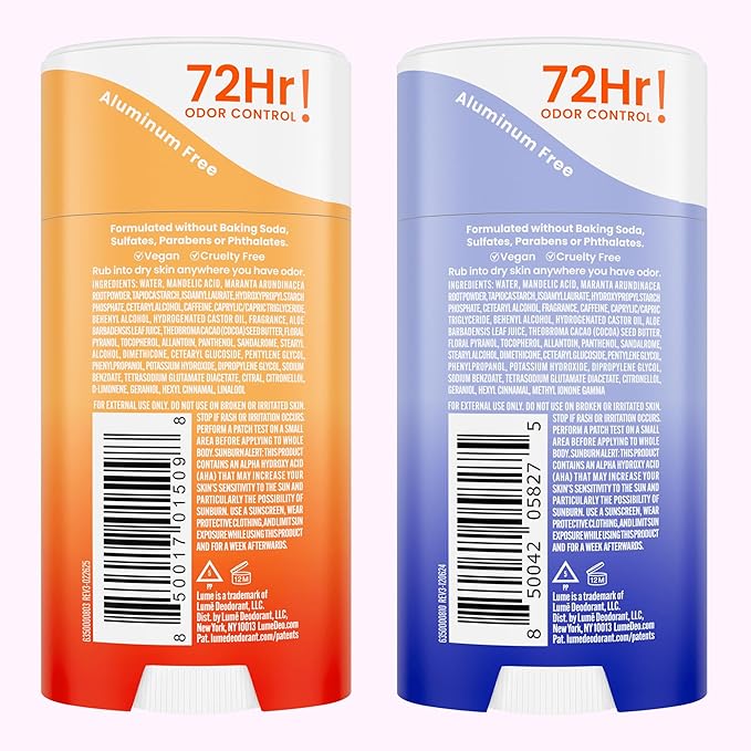 Lume Whole Body Deodorant - Invisible Cream Stick - 72 Hour Odor Control - Doctor Developed - Aluminum Free Baking Soda Free and Skin Loving - 2.2 Ounce (2 pack) (Soft Powder &amp Clean Tangerine)