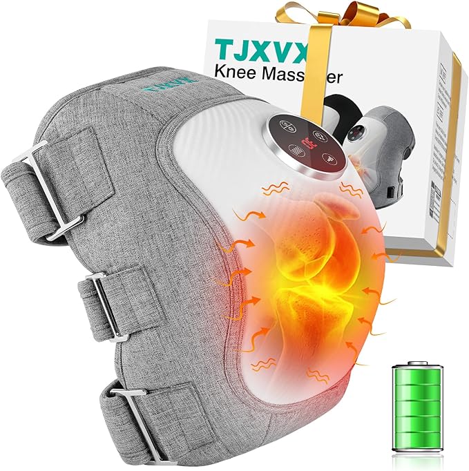 Electric Knee Massager with Heat 3 Heating and Vibration and Kneading Modes Deep Relaxation Relief Fatigue 5000mAh Battery Portable Cordless Adjustable Straps Gift for Men Women Gray 1 Pack