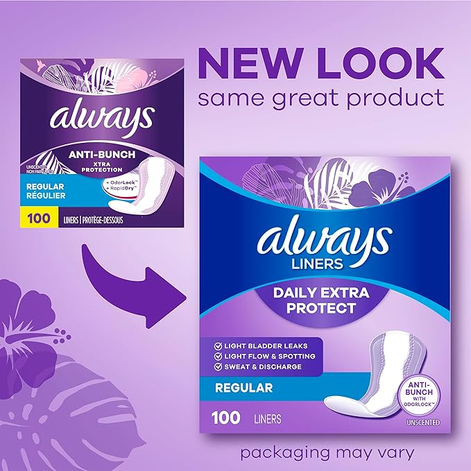 Always Daily Extra Protect Liners Long Length Unscented Panty Liners 544 Count (Pack of 2)