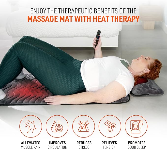 Powermat by Powerfit – Full Body Massage Mat with Detachable Massage Pillow 9 Intensity Levels 9 Massage Modes &amp 3 Heat Therapy Settings | Alleviates Muscle Pain Improves Circulation Stress Re