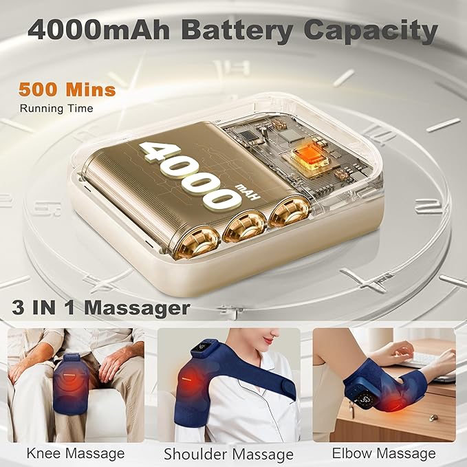 KingPavonini Cordless Knee Massager for Pain Relief Newly 4 Motors Vibration 5 Heat Levels 6 Massage Modes Knee Heating Pad for Knee Pain Heated Knee Massager Brace Gifts for Mom Dad (Blue 1.0)
