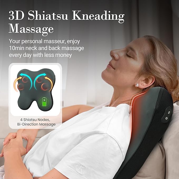 Cordless Back Massager FSA Eligible HSA Shiatsu Neck Massager with Heat for Muscle Pain Relief Kneading Massage Pillow for Neck Back Shoulder Birthday Day Gifts for Women Men