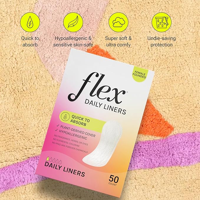 Flex Reusable Disc &amp Flex Daily Liners (50 Count) Bundle | Beginner-Friendly Tampon Alternative | Unscented | Disc Capacity of 6 Super Tampons