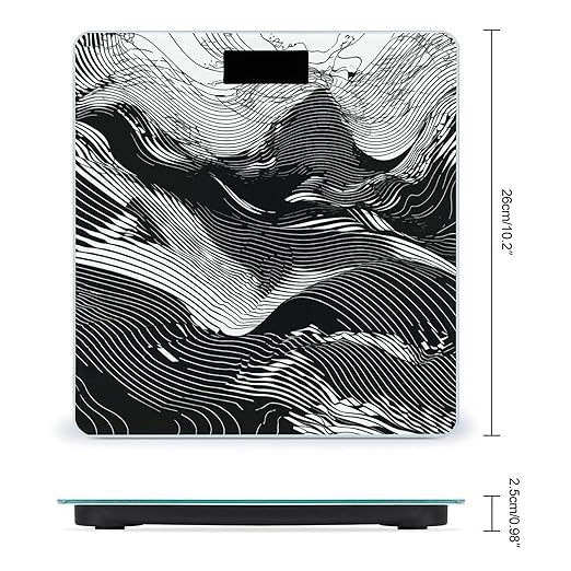 Wavy Line Design Scale for Body Weight Anti-Slip Tempered Glass Digital Bathroom Scales Clear LCD Display Weighing Scale Safe Rounded Corners Smart Scales