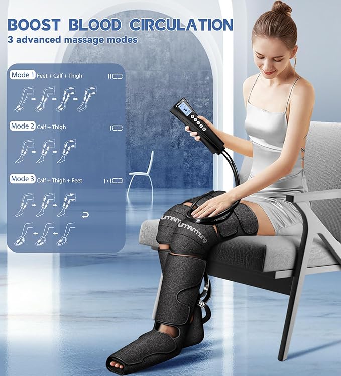 Air Compression Leg Massager with Heat - Ideal Christmas Mother's Day and Father's Day Gifts for Men Women Dad Mom - Relieves Foot and Knee Pain Eases Varicose Veins Cramps Swelling and Edema