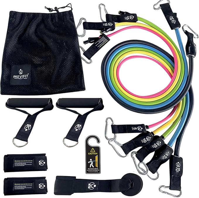INEVIFIT Home Fitness Bundle. Premium Bathroom Scale &amp 150 LBS Resistance Band Set for Strength Training