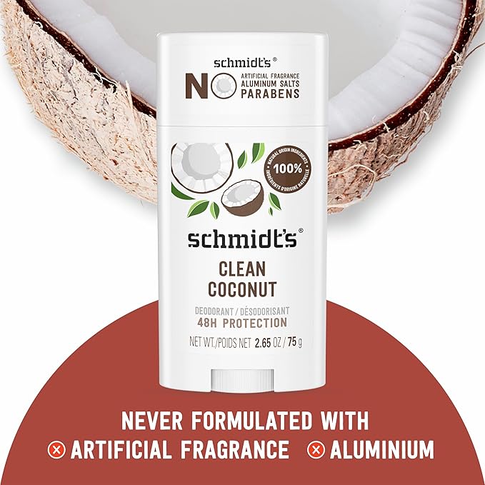 Schmidt's Aluminum-Free Vegan Deodorant Rose &amp Vanilla 2 Count and Clean Coconut 2.65 oz Each 24 Hour Odor Protection
