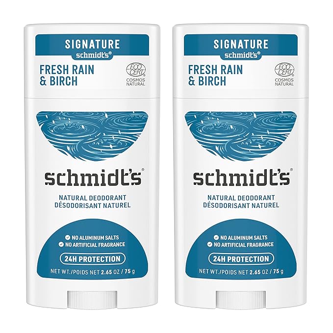 Schmidt's Aluminum Free Natural Deodorant Charcoal &amp Magnesium 2 Count For Women and Men &amp 100% Natural Origin Ingredient Deodorant Stick Fresh Rain &amp Birch 2 Count