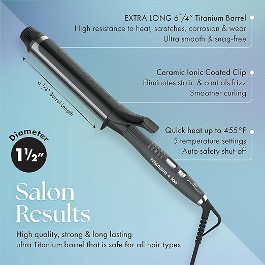 Olivia Garden Titanium + Ion High Performance Professional Curling Iron - Dual Voltage Snag-Free Styling - Fast Heat Up to 455°F with Heat Resistant Heat Mat/Pouch