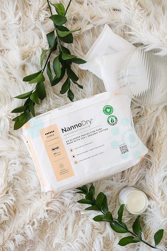 Natural Incontinence Pads - Organic Cotton Bladder Leakage Pads - Extra Large Pads for Incontinent Adults - Nannocare Super Dry (20 Count (Pack of 1) - 16 Long