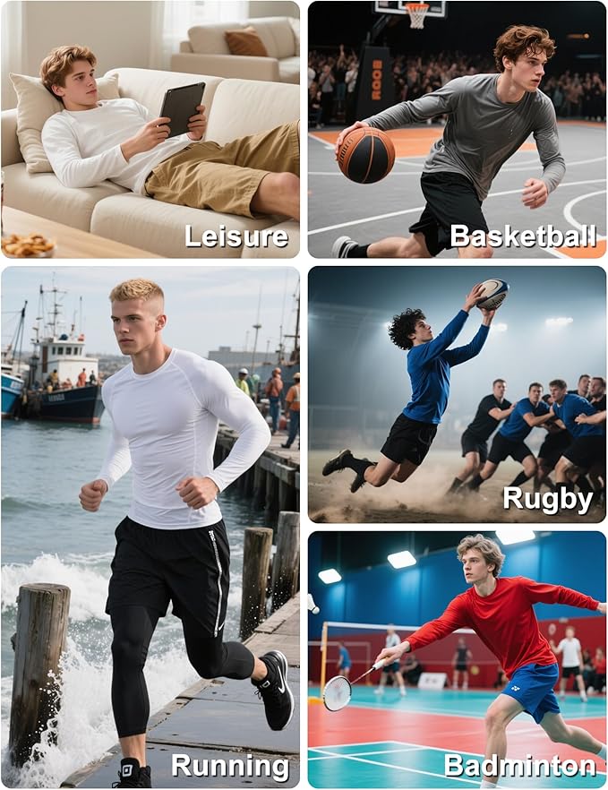 6/7 Pack Men's Quick Dry Long Sleeve Shirts UPF 50+ UV Sun Protection SPF Shirt Moisture Wicking T-Shirt for Casual Workout