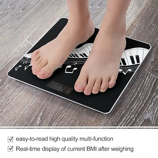 Men's Smart Scale for Body Weight Digital Bathroom Weighing Scale Automatic Switch Energy Saving Scale Black and White Piano Keys Musical Notes