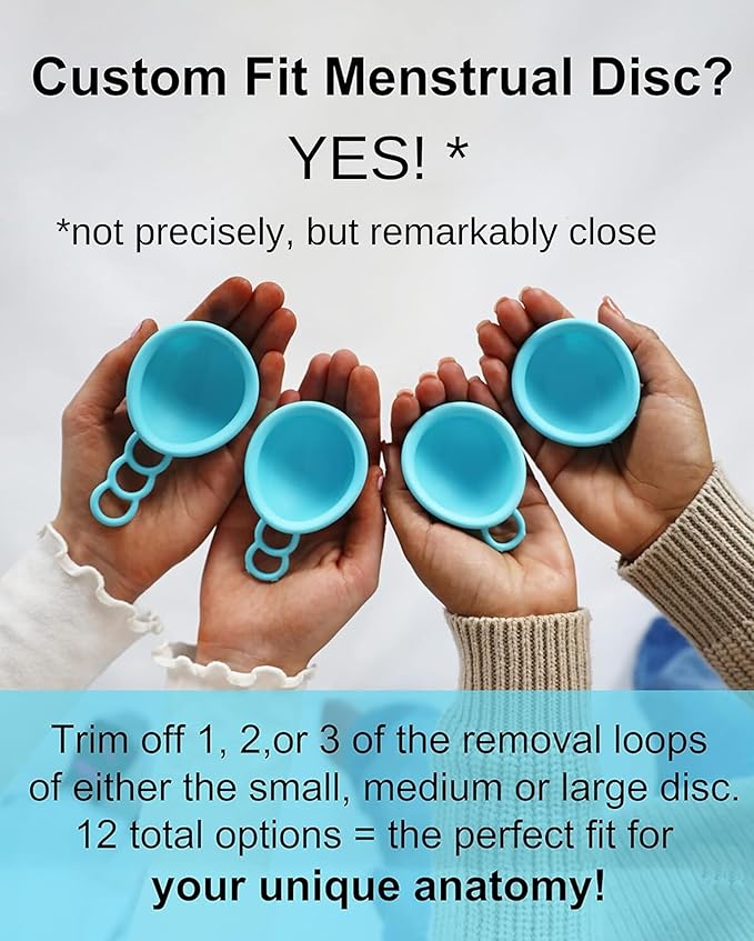MOONTHLIES Reusable Menstrual Disc | Period Disc with Removal Loop Stem | Alternative to Menstrual Cups for Light or Heavy Flows | Sustainable Alternative to Tampons/Pads (1 Small 1 Medium Blue)