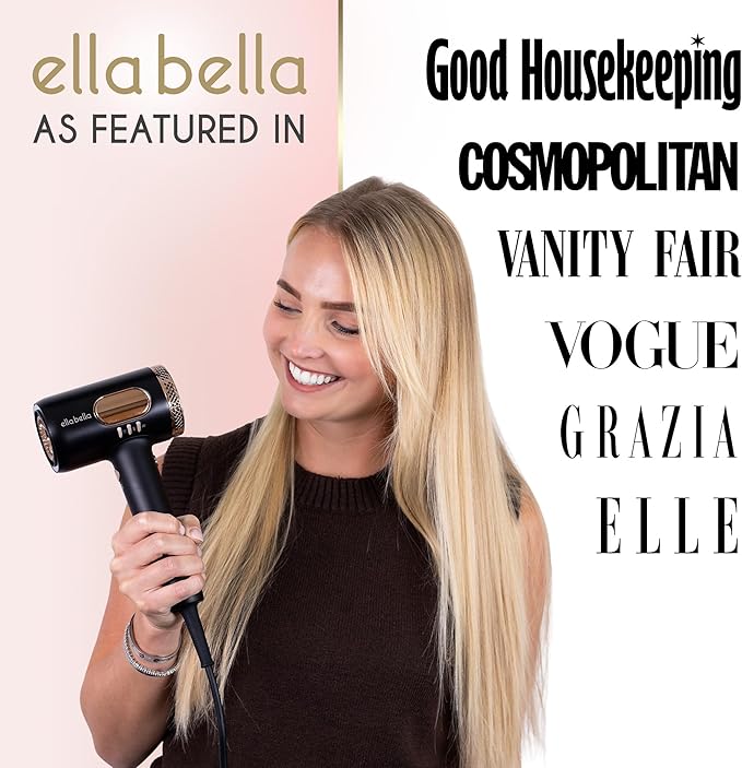 ELLA BELLA® Professional Smart Plasma Hair Dryer with Diffuser • Advanced Plasma Technology Blow Dryer • Intelligent Heat Control &amp Wind Speeds • Suitable All Hair Types