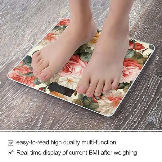 Vintage Floral Bathroom Scale Weight Scale for Body WeightHighly Accurate Digital Weighing Machine Clear LED Display Digital Bathroom Body Scale 400lb/182kg