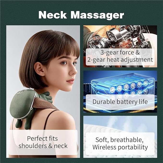 Bionic 4D Shiatsu Neck and Back Massager Portable Deep Tissue Massager with Heat Simulated Human Hand Kneading Electric Massage for Pain Relief Muscle Relaxation and Shoulder Stress Release