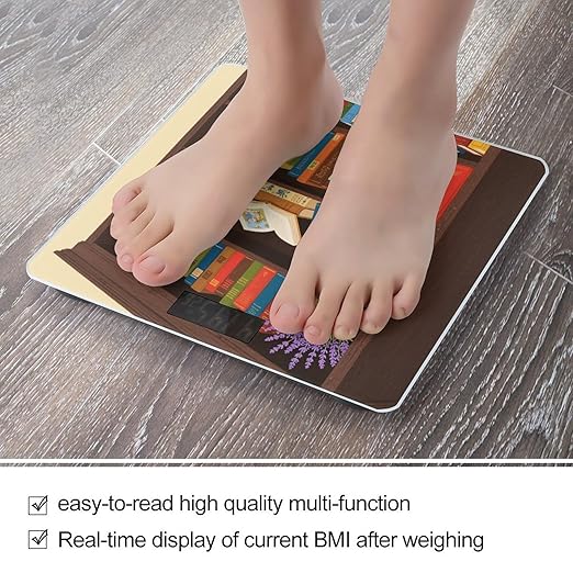 Bookshelf Flowers Scale for Body Weight Sturdy Tempered Glass Weighing Scales with LCD Display Accurate Digital Bathroom Scale Convenient Body Fat Smart Scales Easy Read