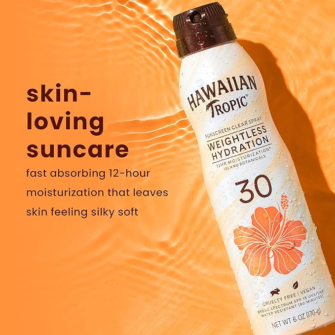 Hawaiian Tropic Weightless Hydration Clear Spray Sunscreen SPF 30 &amp Everyday Active Spray Sunscreen SPF 50 6oz | Hawaiian Tropic Sunscreen SPF 50 Sunblock Oxybenzone No Sunscreen