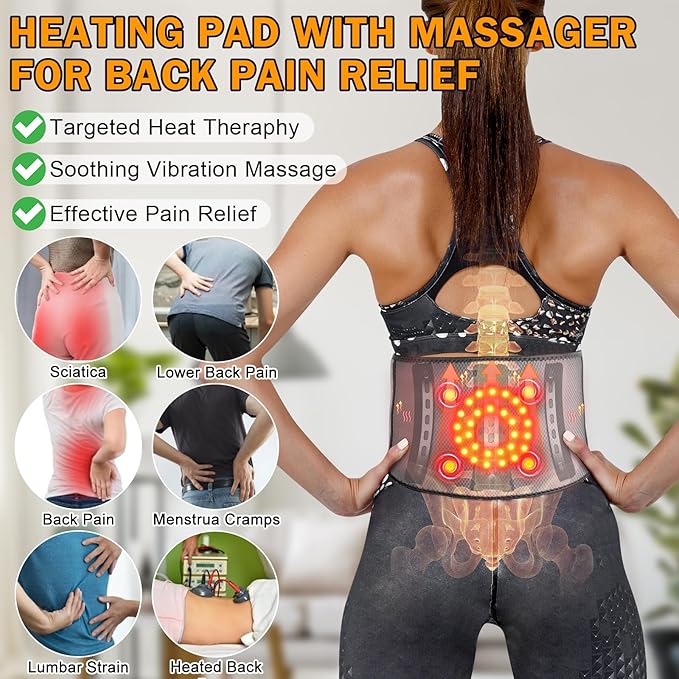 Cordless Heating Pad for Back Pain Relief Lumbar Massaager with Heat Heated Back Belt Abdomen Warmer Lumbar Support Rechargeable Heating Massage