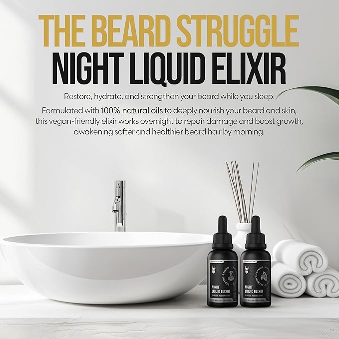 The Beard Struggle Night Liquid Elixir Beard Oil - Silver Collection - Alfheim's Forests - Softens Moisturizing &amp Healthier Beard Growth - Vegan-Friendly Beard Growth Oil (1 Fl oz)