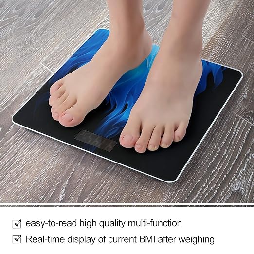 Blue Flame Bathroom Scale Automatic Power On/Off Body Scales LCD Backlight Display Square Digital Scale Rounded Corners Bathroom Scales for Home Bedrooms