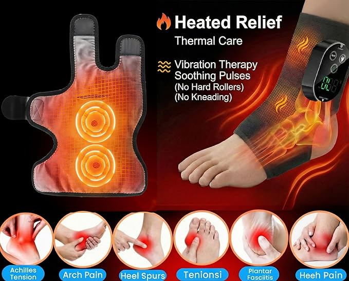 Foot Massager for Neuropathy Plantar Fasciitis Pain Relief Cordless Heated Vibrating Cloud-Soft Ankle Wrap Feet Massage Portable 2H Run Time 6 Heats 3 Modes Auto-Off Timer 1pcs