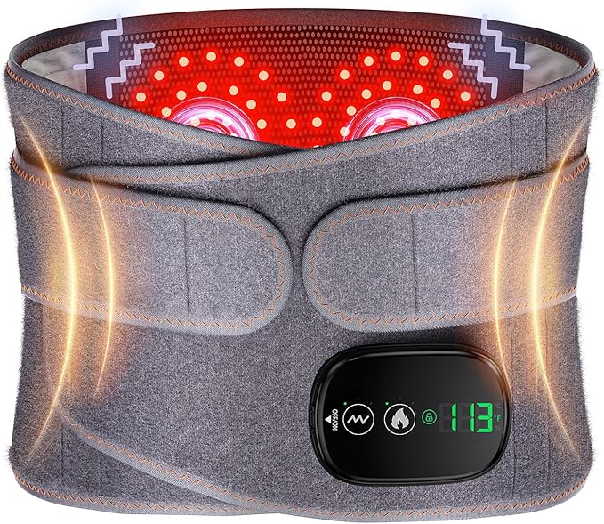 Heating Pad for Back Lumbar Massager Heated Waist Belt Wrap Lower Back Pad with Heat Vibration 3 Levels Adjustable 180 mins Battery Cordless Portable Touchscreen Control