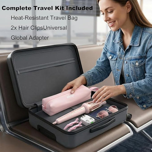 1.25 Inch Automatic Curling Iron Dual Voltage Auto Curler for Travel with Global Adapter &amp Storage Bag Anti-Scald Ceramic Coating for Beach Waves Ionic Rotating Hair Curler for Long Hair