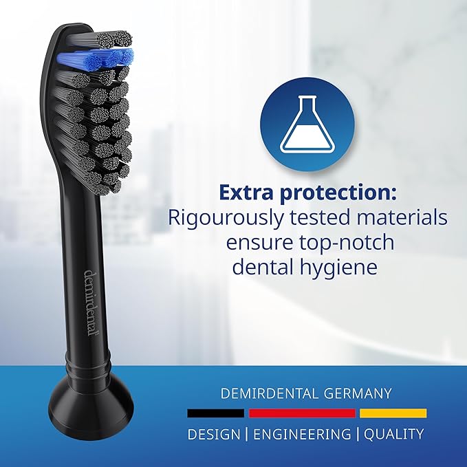demirdental Active Charcoal Medium Replacement Brush Heads Compatible with Philips Sonicare – Black Toothbrush Heads for Natural &amp Precision Cleaning – Replaces HX9058MB – 8 Pack