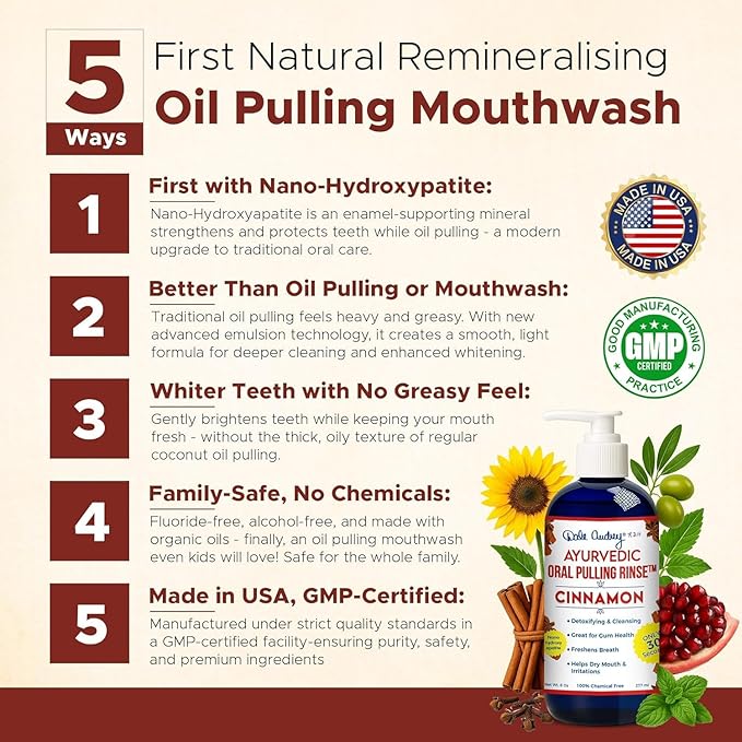 Dale Audrey Nano Hydroxyapatite Mouthwash Oil Pulling for Teeth and Gums | Cinnamon Flavored Organic Mouthwash for Bad Breath | Essential Oils for Teeth Whitening &amp Fresh Breath Natural Mouthwash