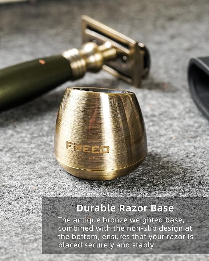 FREED 4-piece Set for Men - Double Edge Safety Razor with alloy handle include 10 count Japanese 6cr13 Stainless Steel blade It's the best gift for men fathersor birthdays (Green)