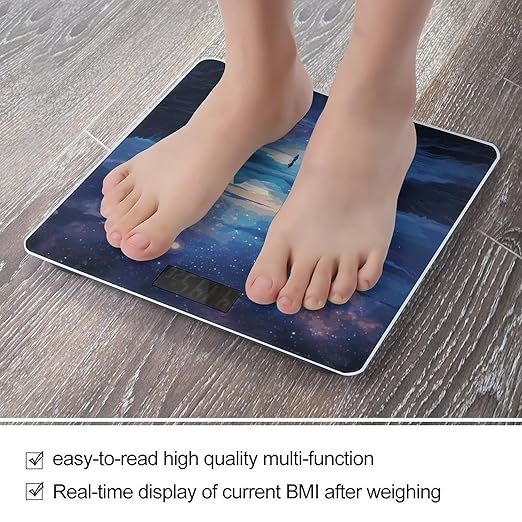 Night Sky Digital Bathroom Scale for Body Weight with High Precision Digital Weighing Scale with BMI Clear LCD Display and Step-On Measures Weight Up to 180kg