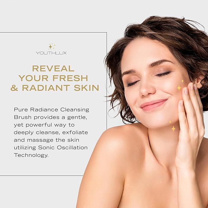 Pure Radiance Vibrating Facial Cleansing Brush Electric 3 Modes 3 Brush Heads (2 Bristle1 Silicone) Waterproof Rechargeable Smart Timer Exfoliating Massage (Black)