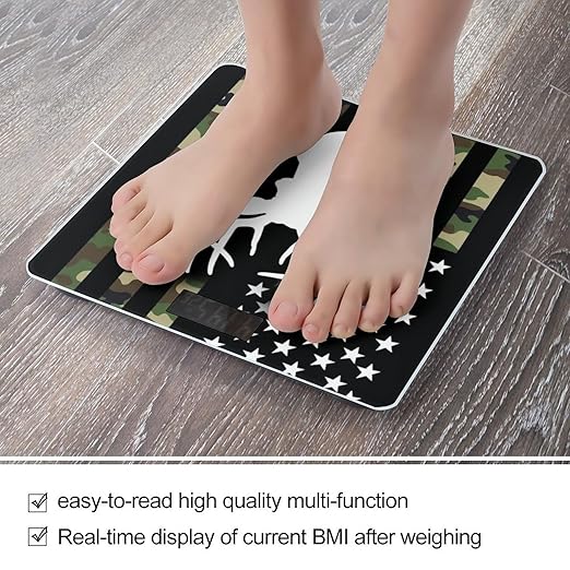 Energy Saving Scale Bathroom Weighing Scale Smart Scale for Body Weight Digital Deer Camo Camouflage American Flag Hunting Black