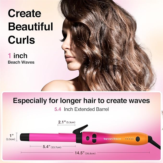 Extra-Long Barrel Rotating Curling Iron with Short Clamp Automatic Curling Iron 1 Inch Creates Loose Curls – for Medium and Long Hair High Heat 410°F Instant Heat up Double Ceramic Dual Voltage