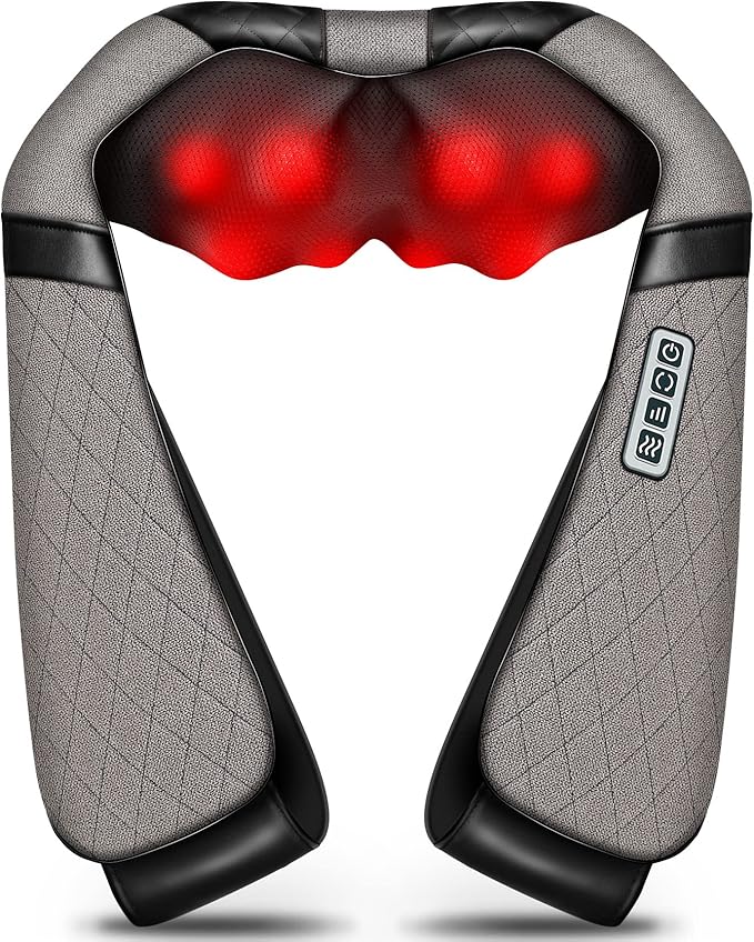Blue Elf Shiatsu Electric Neck Back Massager Pillow 3D Kneading with Heat for Shoulder Lower Back Foot Leg Muscles Pain Relief Relax in Car Office and Home (Gray)