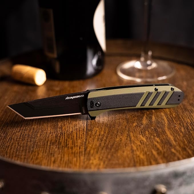 OUTDOOR EDGE Razor VX4 – 3 Replaceable Blade Folding Knife – Black Tanto Blade – Black G10 Over Green Handle – Reversible Clip – EDC Outdoor &amp Survival