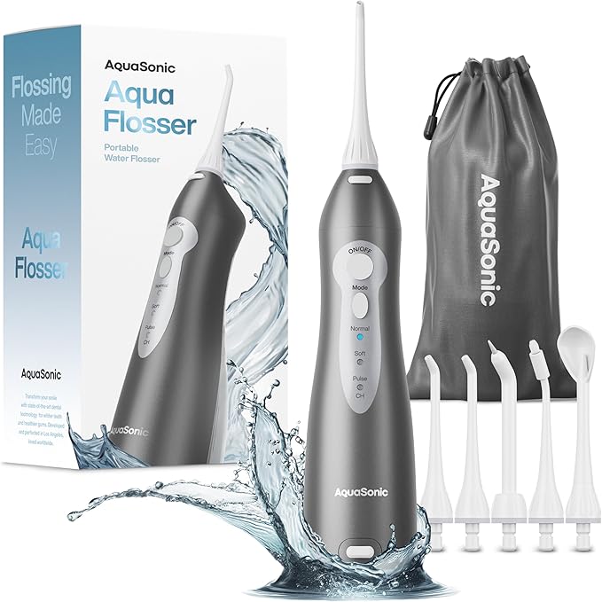 AquaSonic Water Flosser - Cordless Rechargeable Water Flossers for Teeth Cleaning - Waterproof Aqua Flosser Portable Oral Irrigator for Dental Cleaning with 5 Jet Tips – Braces Home Travel