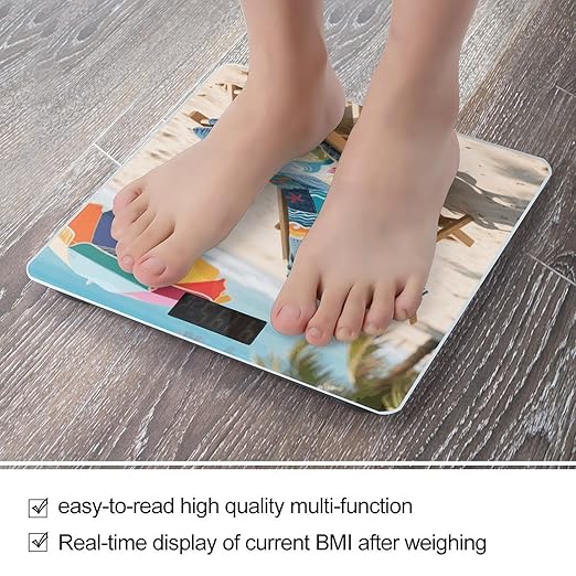 Denim Print Patchwork Style Weight Scale Cute Bathroom Scale for Body Highly Accurate Digital Weighing Machine for People Compact LCD Display Scales with Sturdy Toughened Glass Scales