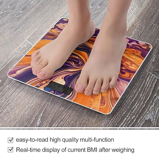 Purple Tie-dye Fabric Scale for Body Weight Precision Bathroom Weighing Scales with Back Lit LCD Display Sturdy Tempered Glass Body Weight Scales Digital Bathroom Scale 400lb