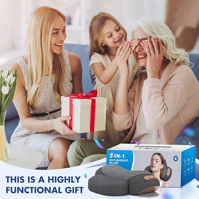 Neck Massager Pillow with Heat 3-in-1 Shiatsu &amp Cervical Traction for Pain Relief Ergonomic Shoulder Massager and Posture Corrector for Men &amp Women Corded Electric（Dark Gray）