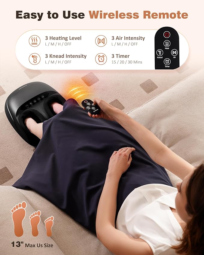 KNQZE Shiatsu Foot Massager with Heat and Compression Deep Kneading Foot Massage for Plantar Fasciitis Relief Remote Control Multi Massage Modes Auto Shut-Off Timer FSA Eligible Mothers Day gift