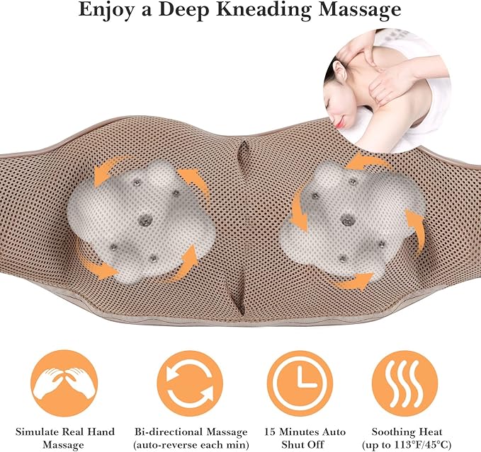 TRIDUCNA Shiatsu Neck Shoulder Back Massager with Heat - Electric Deep Tissue 3D Kneading Massage Pillow for Lower Back Calf Legs Full Body Muscle Relaxation Home Office and Car Use