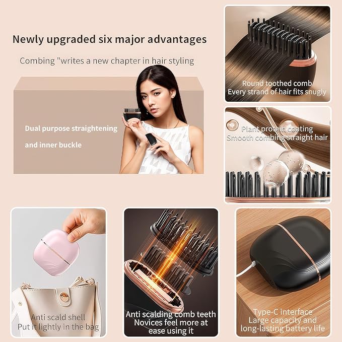 Mini Hair Straightener Cordless Rechargeable 2-in-1 Hair Straightener &amp Curler 3-Speed Temperature Control Fast Heating Anti-Scald Design Lightweight &amp Portable for Travel Home Use (Blac