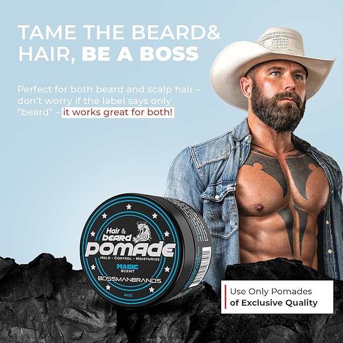 Bossman Hair &amp Beard Pomade for Men (Magic Scent) – Medium Hold &amp Moisturizing for Hair Beard &amp Mustache Styling – Made in USA